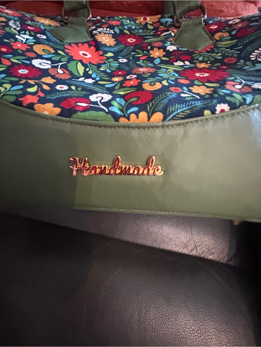 Handmade Floral Shoulder Bag – Olive Green & Navy Multicolor Boho Purse - Picture 5 of 14